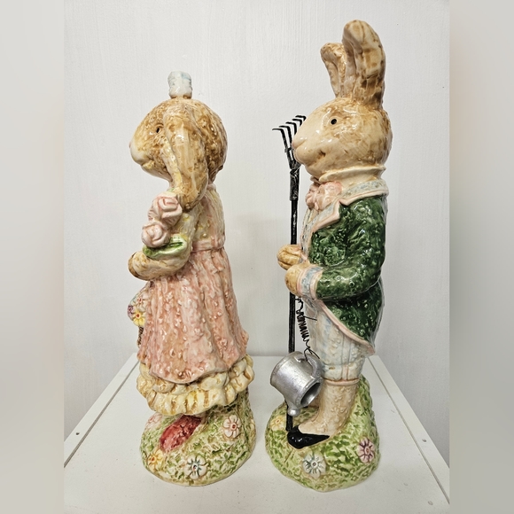 Vintage Ceramic Bunny Boy and Girl 11-12" tall Springtime - Picture 2 of 6